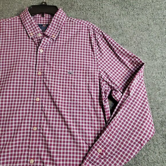 Vineyard Vines Shirt Adult Large Pink Red Whale Button Up Murray Mens Slim Fit - Picture 2 of 9